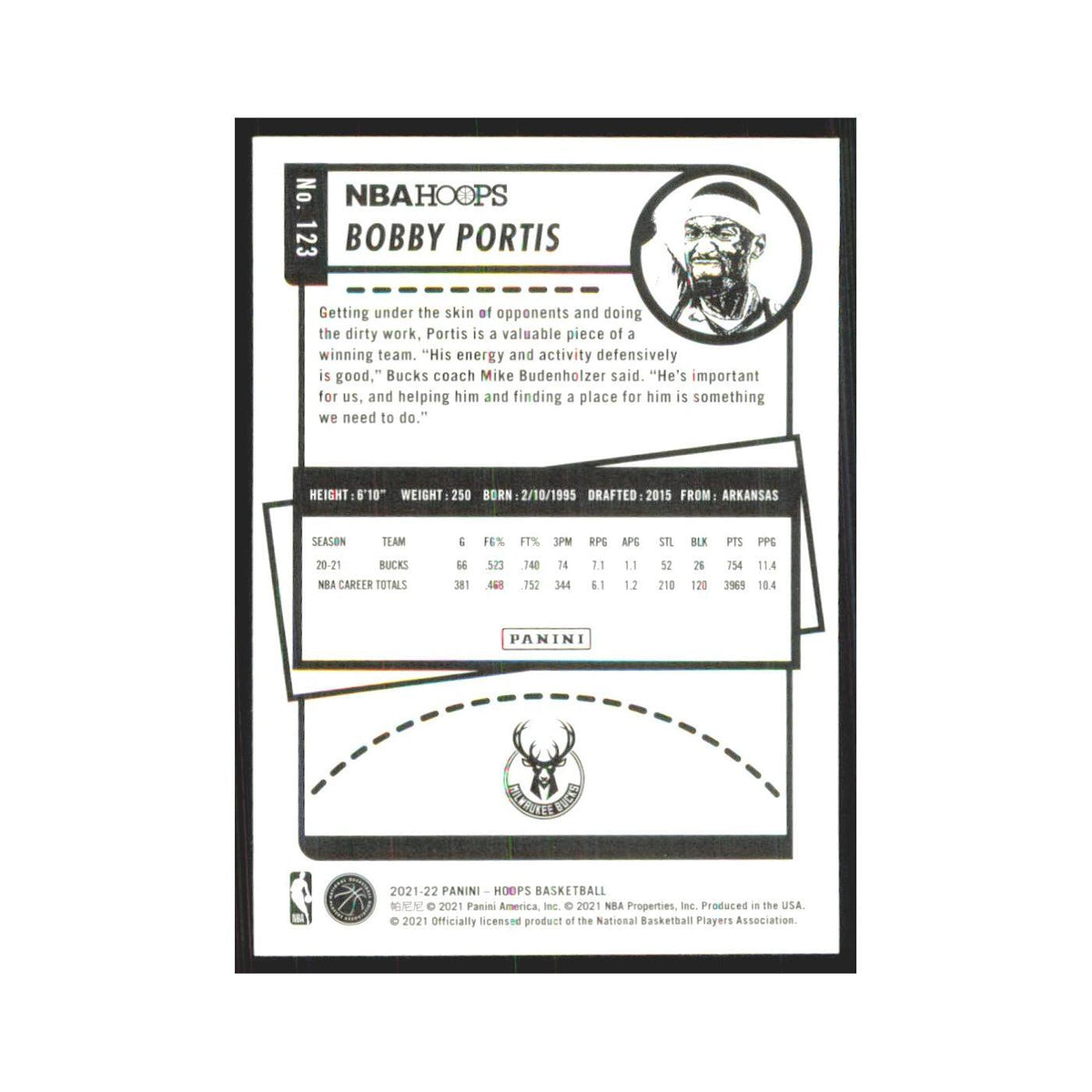 Bobby Portis 2021 NBA Hoops #123 Milwaukee Bucks Basketball Card NM