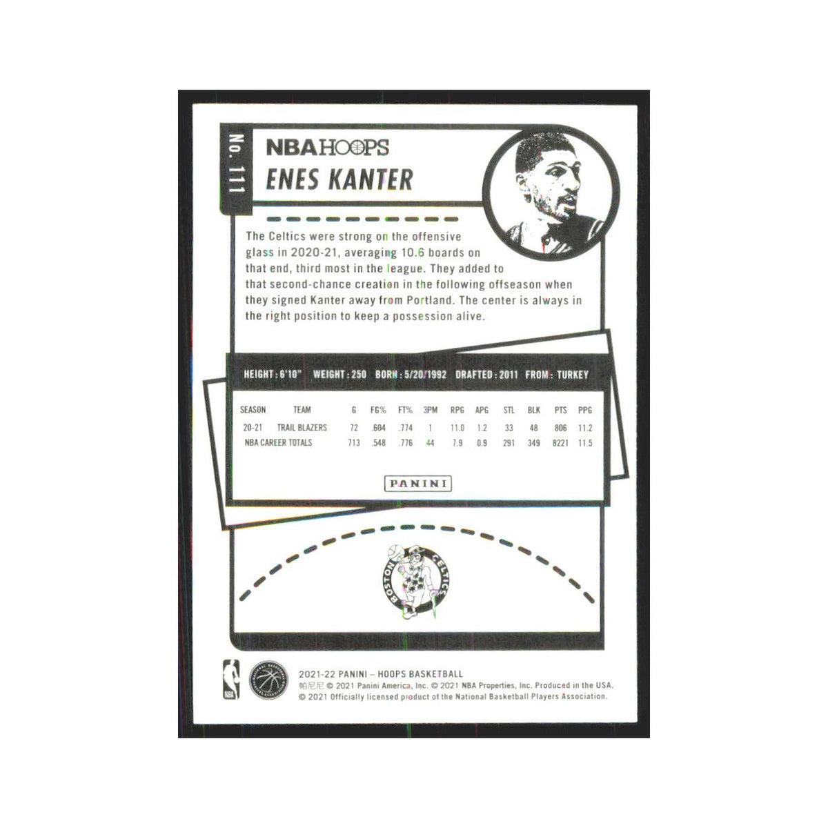 Enes Kanter 2021 NBA Hoops #111 Boston Celtics Basketball Card NM