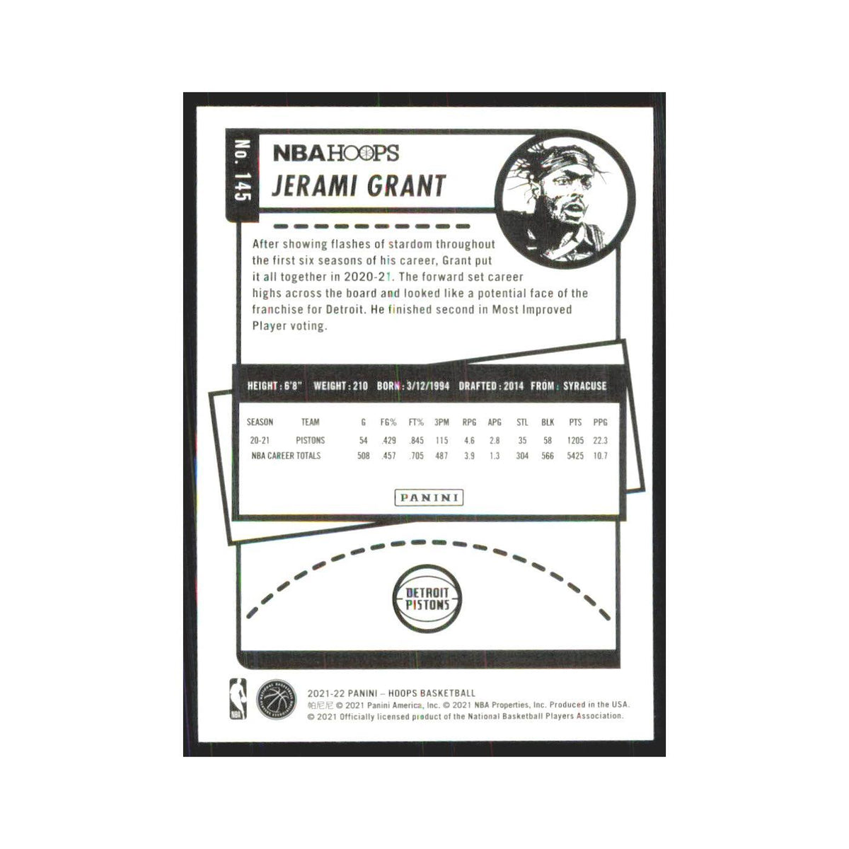 Jerami Grant 2021 NBA Hoops #145 Detroit Pistons Basketball Card NM