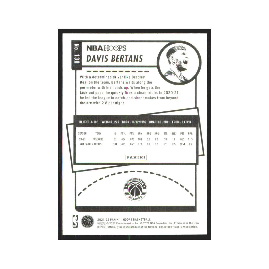 Davis Bertans 2021 NBA Hoops #130 Washington Wizards Basketball Card NM