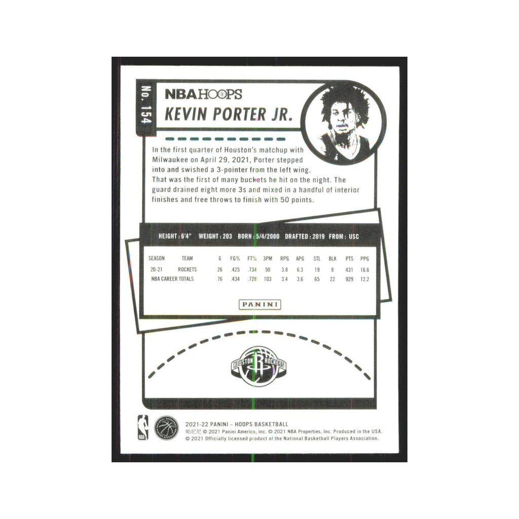 Kevin Porter Jr. 2021 NBA Hoops #154 Houston Rockets Basketball Card NM