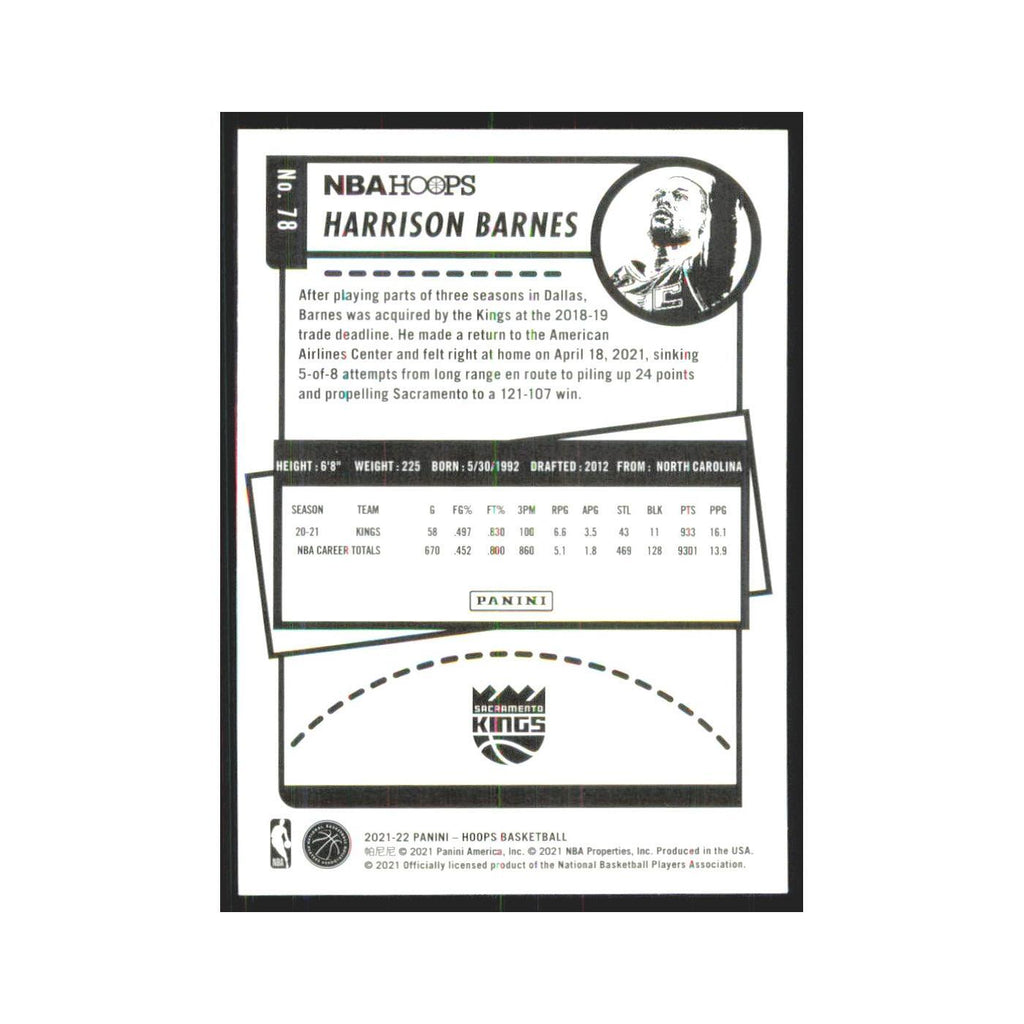 Harrison Barnes 2021 NBA Hoops #78 Sacramento Kings Basketball Card NM
