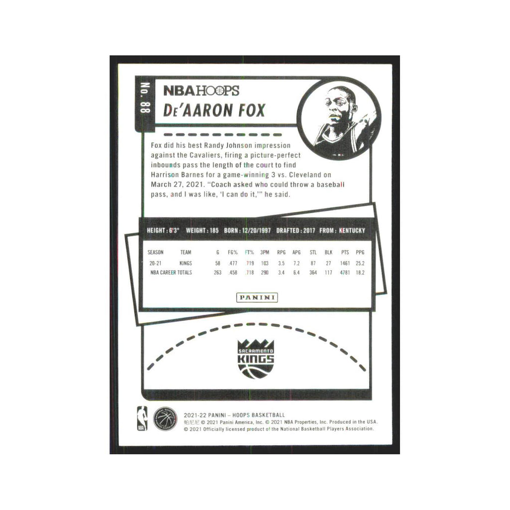 De'Aaron Fox 2021 NBA Hoops #88 Sacramento Kings Basketball Card NM