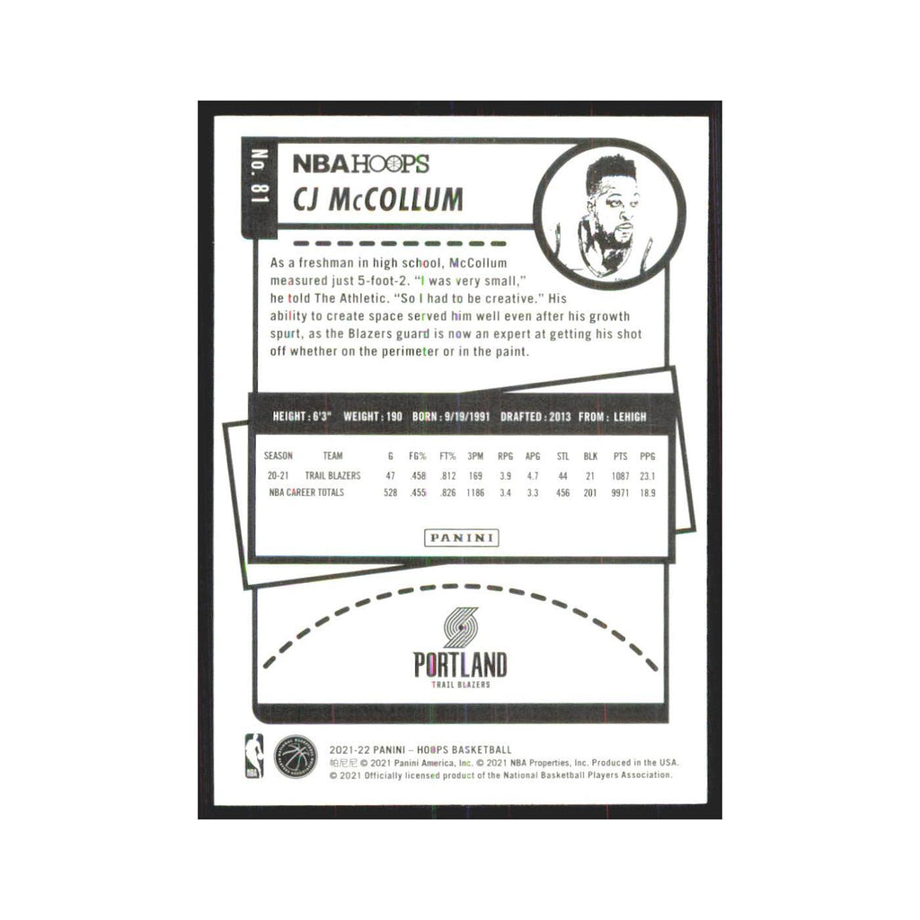 CJ McCollum 2021 NBA Hoops #81 Portland Trail Blazers Basketball Card NM