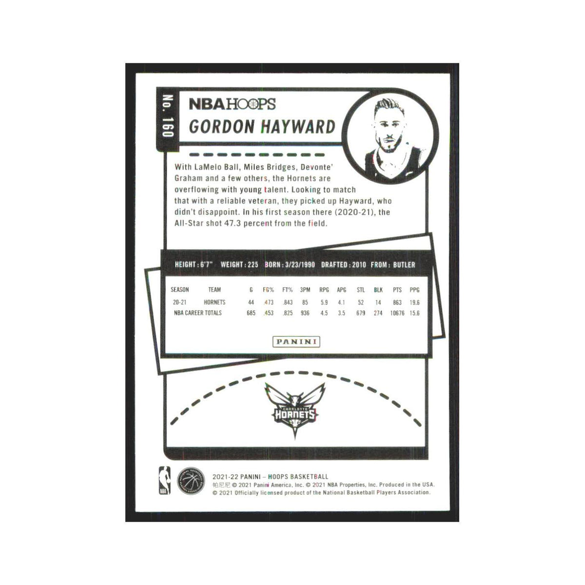 Gordon Hayward 2021 NBA Hoops #160 Charlotte Hornets Basketball Card NM