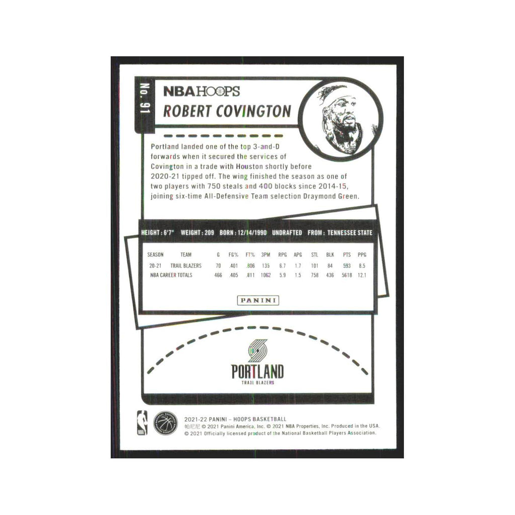 Robert Covington 2021 NBA Hoops #91 Portland Trail Blazers Basketball Card NM