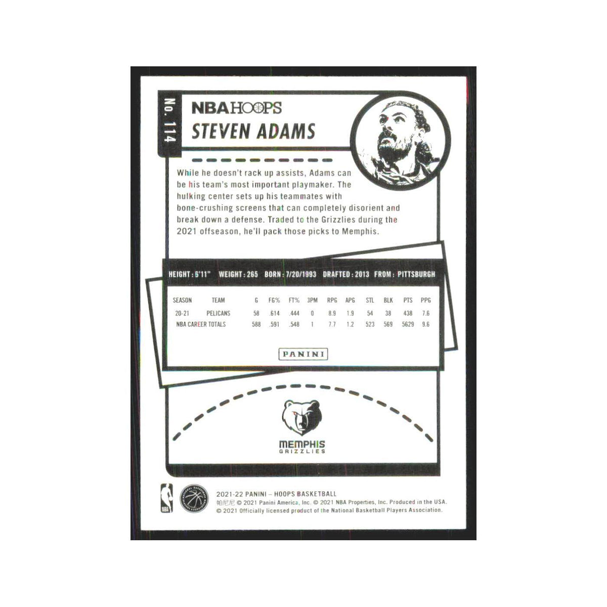Steven Adams 2021 NBA Hoops #114 Memphis Grizzlies Basketball Card NM