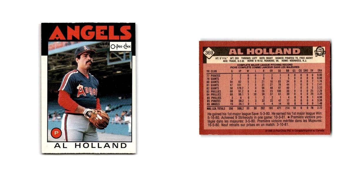 Al Holland 1986 O-Pee-Chee #369 California Angels Baseball Card NM