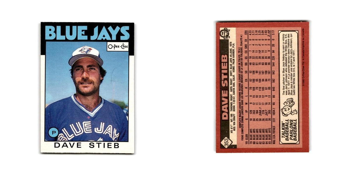Dave Stieb 1986 O-Pee-Chee #353 Toronto Blue Jays Baseball Card NM
