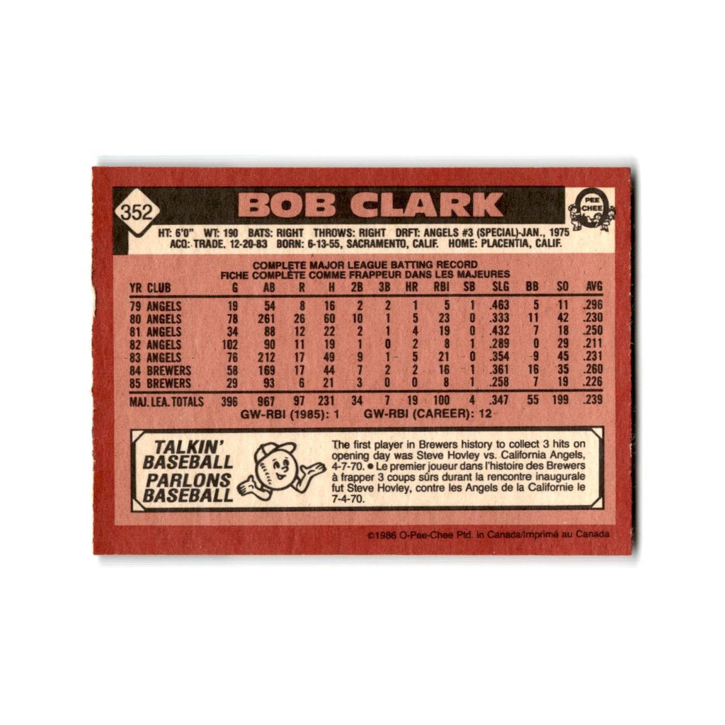 Bob Clark 1986 O-Pee-Chee #352 Milwaukee Brewers Baseball Card NM
