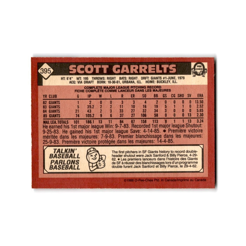 Scott Garrelts 1986 O-Pee-Chee #395 San Francisco Giants Baseball Card NM