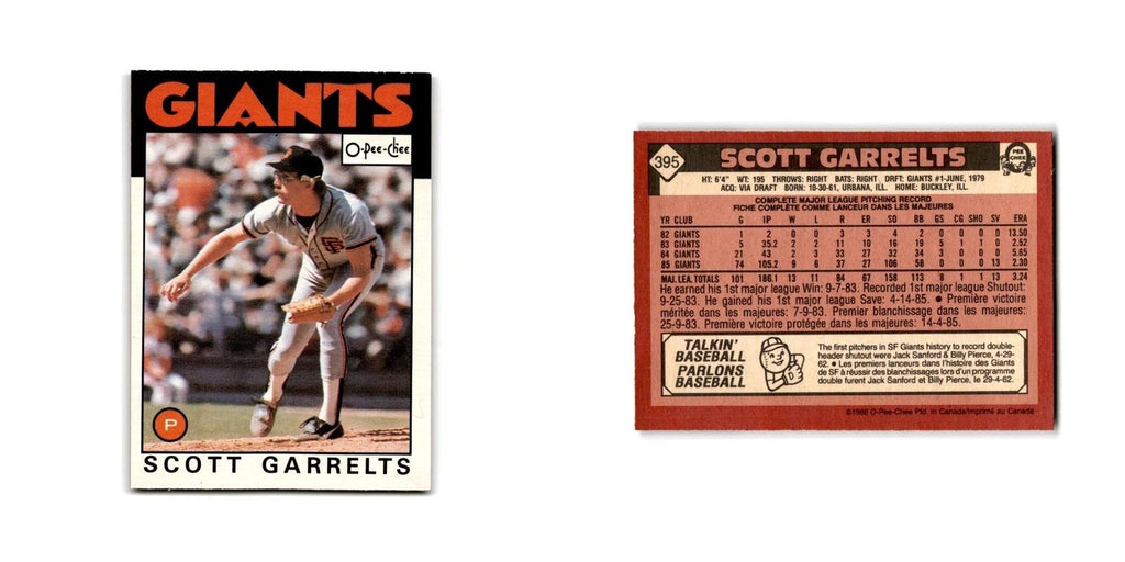 Scott Garrelts 1986 O-Pee-Chee #395 San Francisco Giants Baseball Card NM