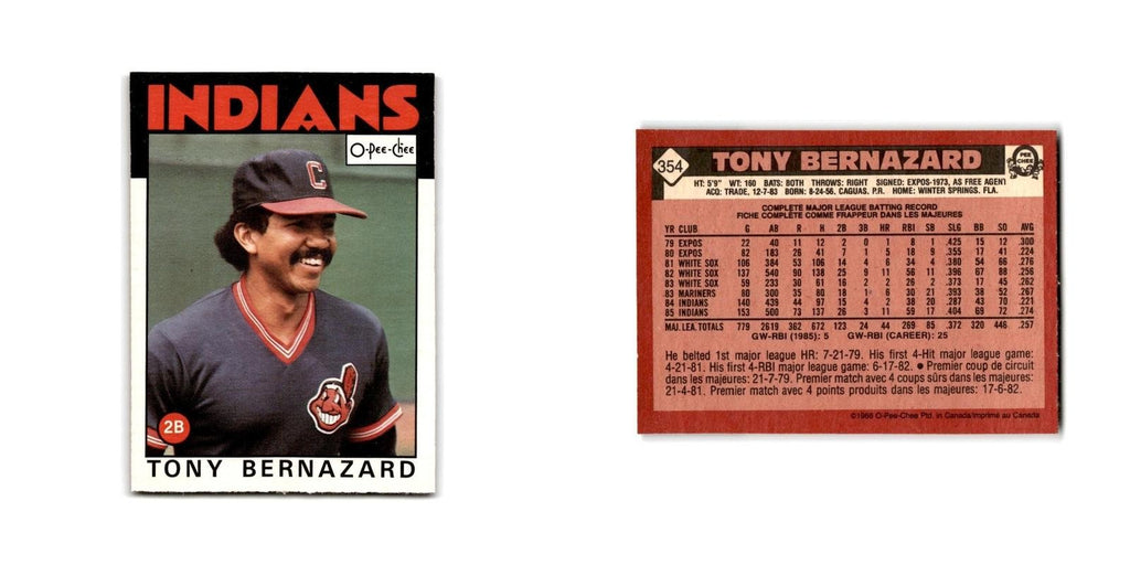 Tony Bernazard 1986 O-Pee-Chee #354 Cleveland Indians Baseball Card NM
