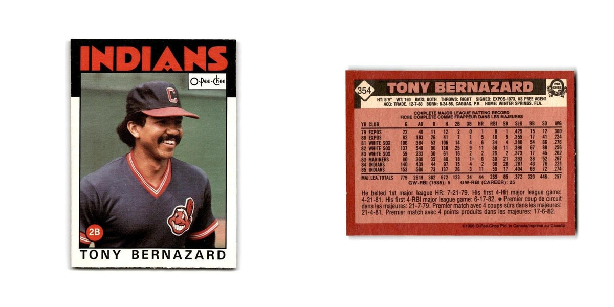 Tony Bernazard 1986 O-Pee-Chee #354 Cleveland Indians Baseball Card NM
