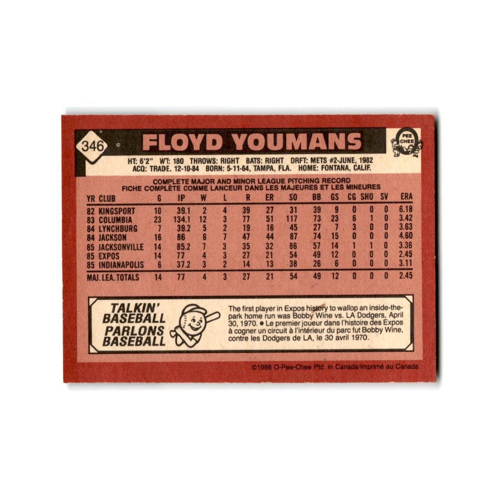 Floyd Youmans Rookie 1986 O-Pee-Chee #346 Montreal Expos Baseball Card NM