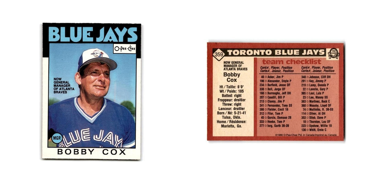 Bobby Cox 1986 O-Pee-Chee #359 Atlanta Braves Baseball Card NM