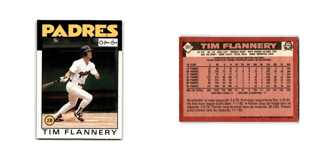 Tim Flannery 1986 O-Pee-Chee #387 San Diego Padres Baseball Card NM