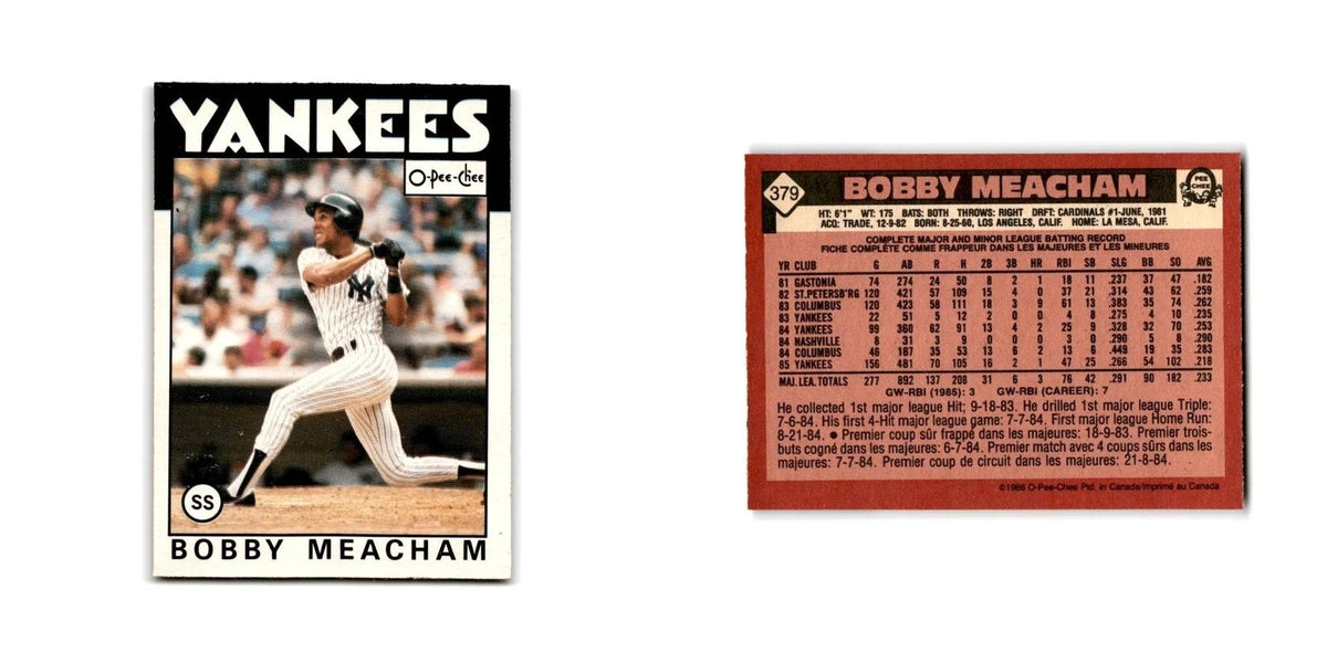 Bobby Meacham 1986 O-Pee-Chee #379 New York Yankees Baseball Card NM