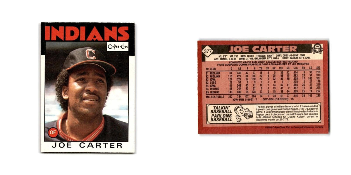 Joe Carter 1986 O-Pee-Chee #377 Cleveland Indians Baseball Card NM