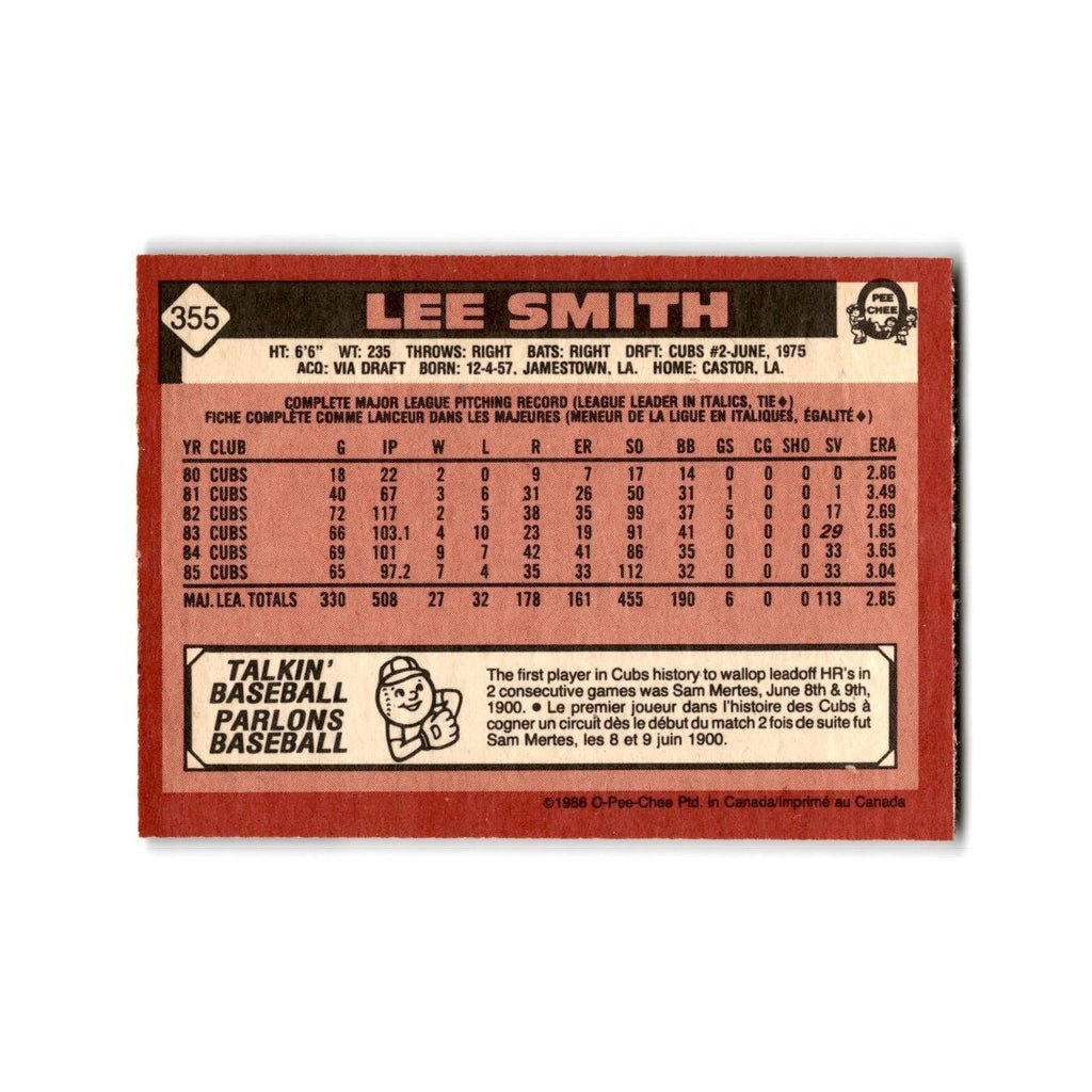 Lee Smith 1986 O-Pee-Chee #355 Chicago Cubs Baseball Card NM