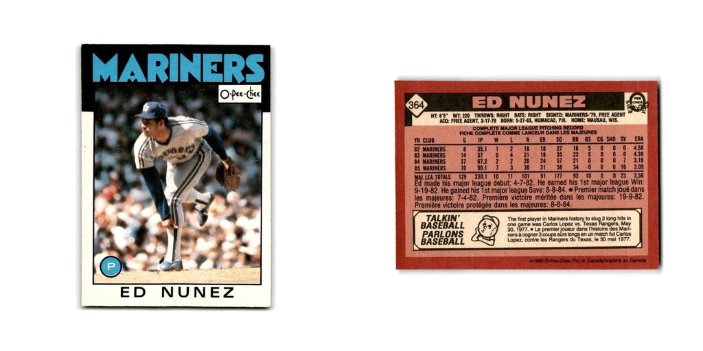 Ed Nunez 1986 O-Pee-Chee #364 Seattle Mariners Baseball Card NM