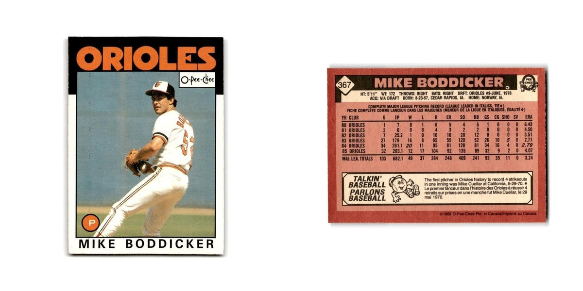 Mike Boddicker 1986 O-Pee-Chee #367 Baltimore Orioles Baseball Card NM
