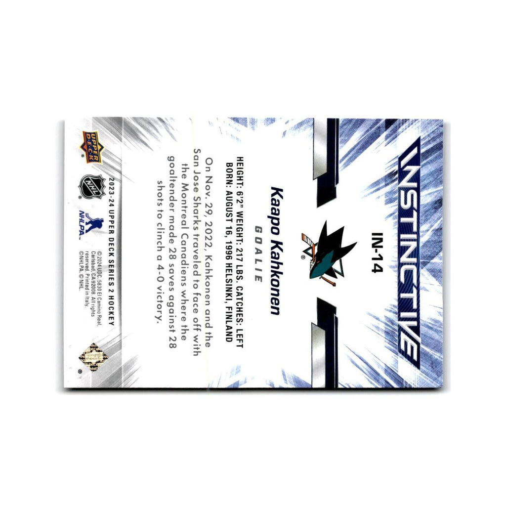 2023 Upper Deck Instinctive Kaapo Kahkonen San Jose Sharks #IN-14