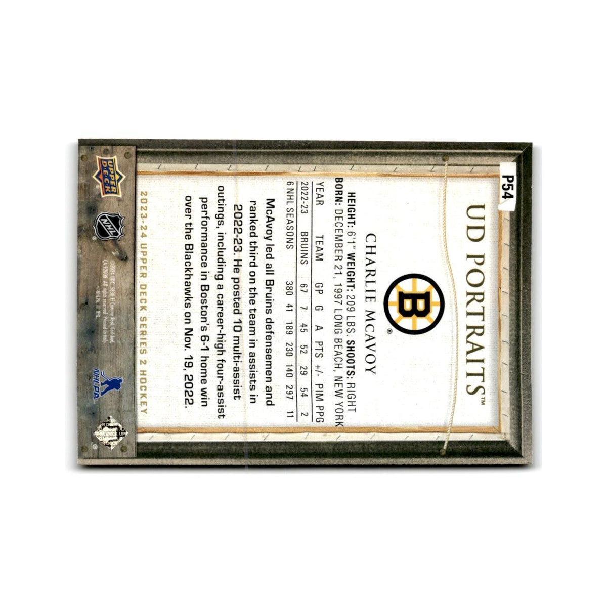 2023 Upper Deck UD Portraits Charlie McAvoy Boston Bruins #P54