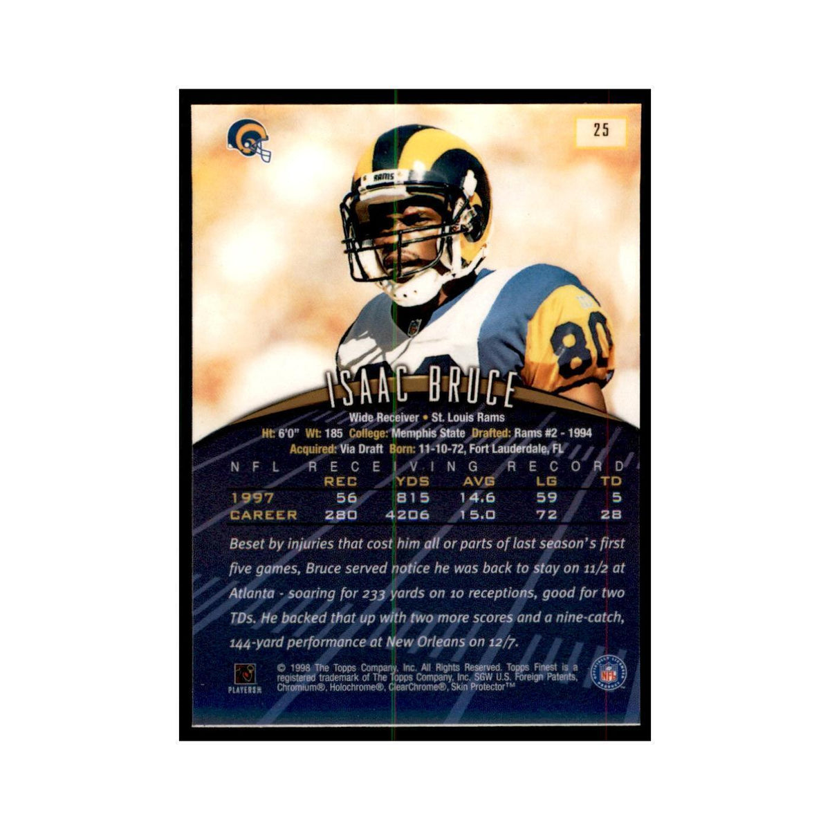 1998 Topps Finest w/coating Isaac Bruce Football Cards #25
