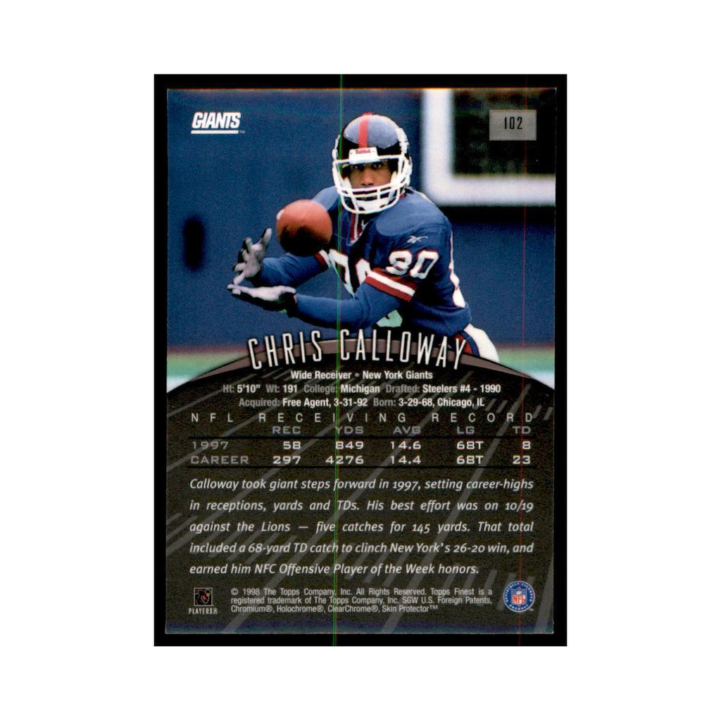 1998 Topps Finest w/coating Chris Calloway Football Cards #102
