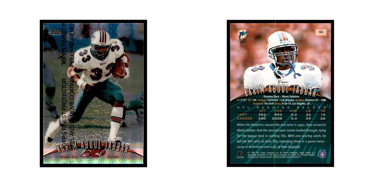 1998 Topps Finest w/coating Karim Abdul-Jabbar Football Cards #44