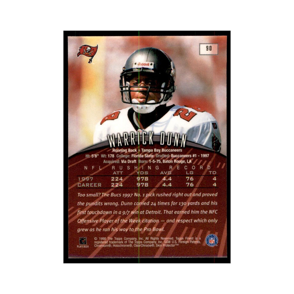 1998 Topps Finest w/coating Warrick Dunn Football Cards #90
