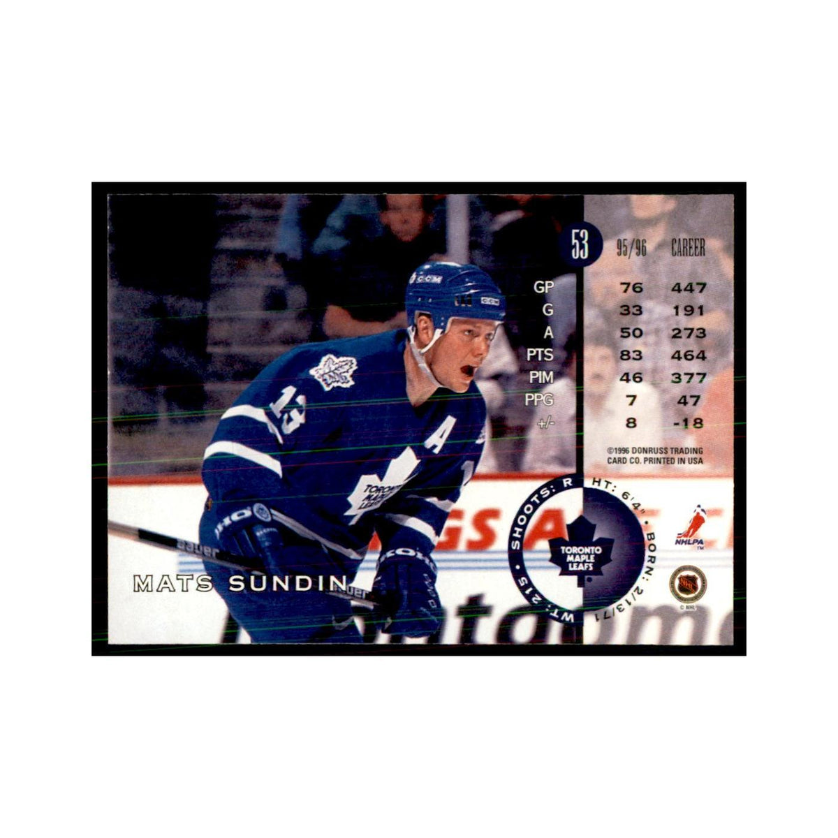 Mats Sundin 1996 Leaf #53 Hockey Cards Hockey Card NM
