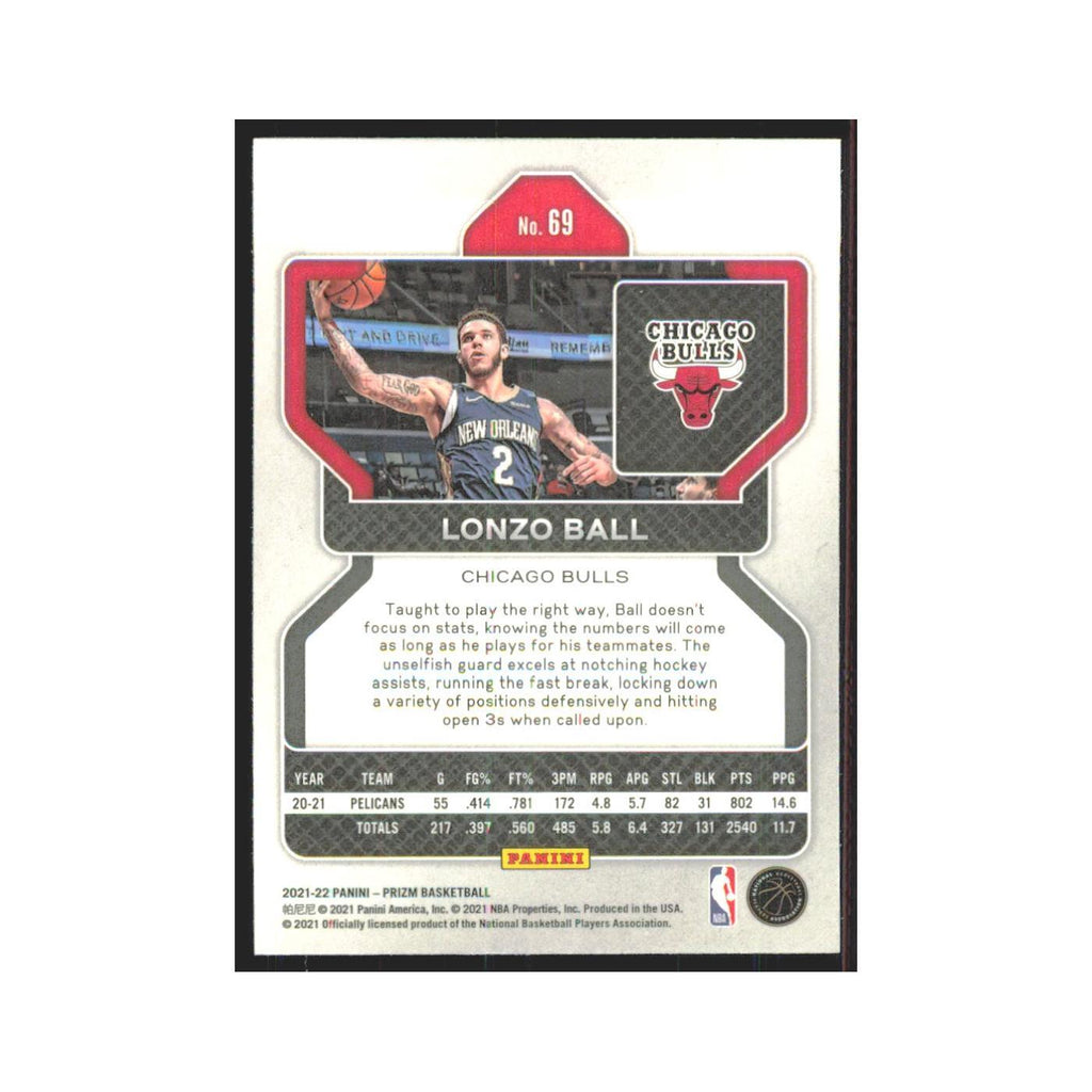 Lonzo Ball 2021 Panini Prizm #69 Chicago Bulls Basketball Card NM