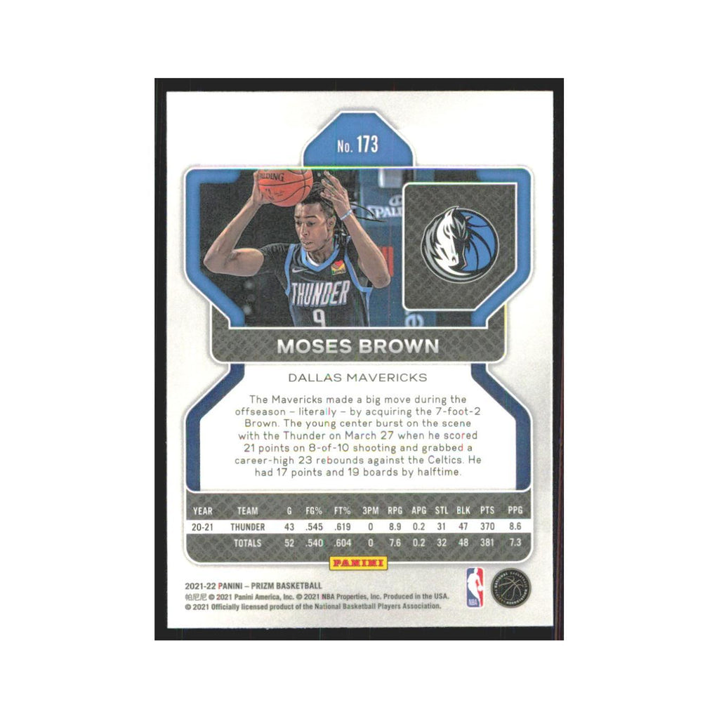 Moses Brown 2021 Panini Prizm #173 Dallas Mavericks Basketball Card NM