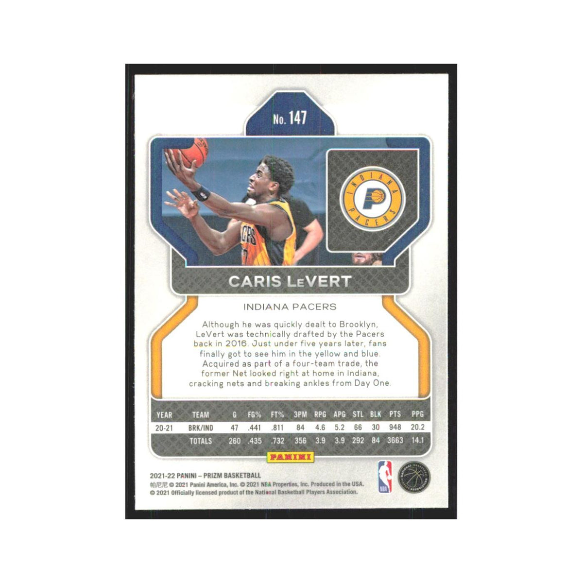 Caris LeVert 2021 Panini Prizm #147 Indiana Pacers Basketball Card NM