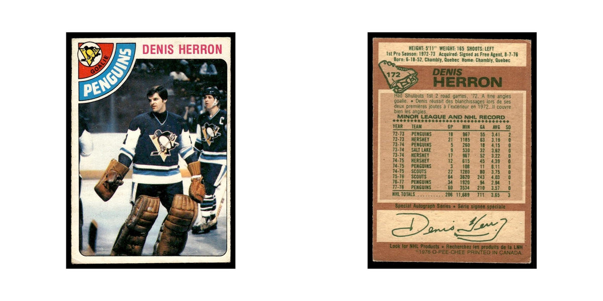 Denis Herron 1978 O-Pee-Chee #172 Pittsburgh Penguins Hockey Card VG
