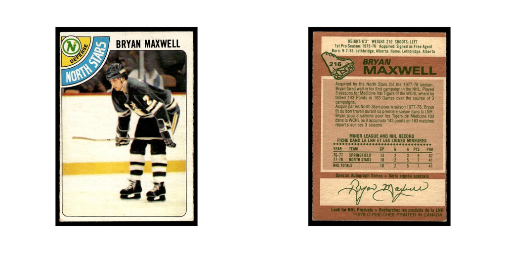 Bryan Maxwell 1978 O-Pee-Chee #216 Minnesota North Stars Hockey Card VG