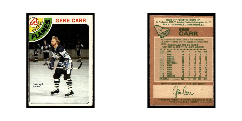Gene Carr 1978 O-Pee-Chee #14 Atlanta Flames Hockey Card VG