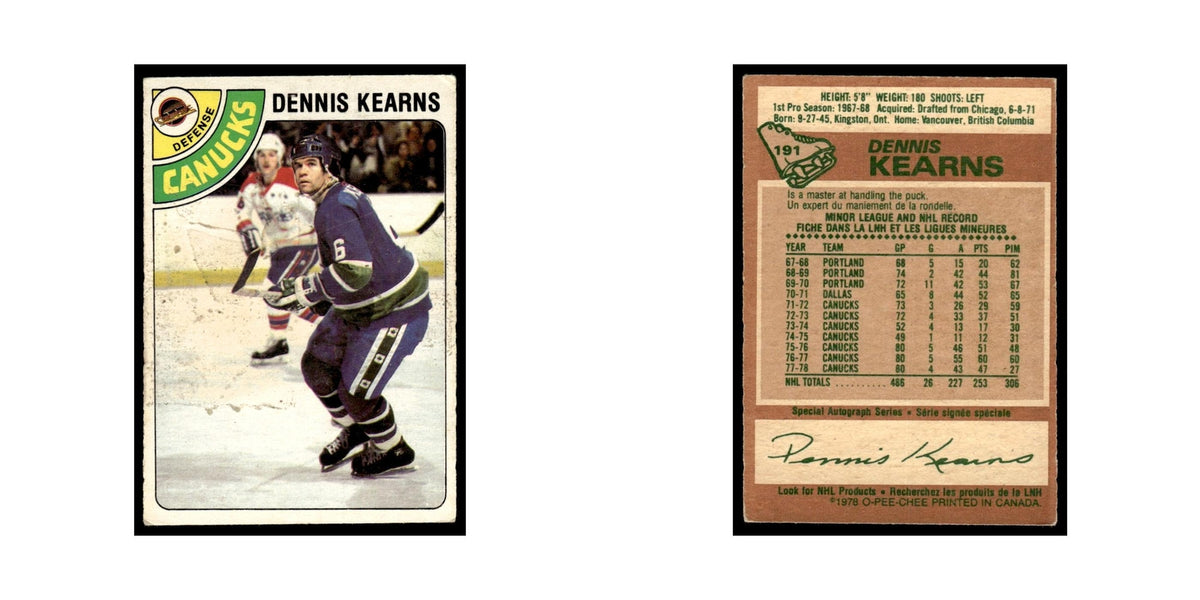 Dennis Kearns 1978 O-Pee-Chee (Damaged) #191 Vancouver Canucks Hockey Card Poor