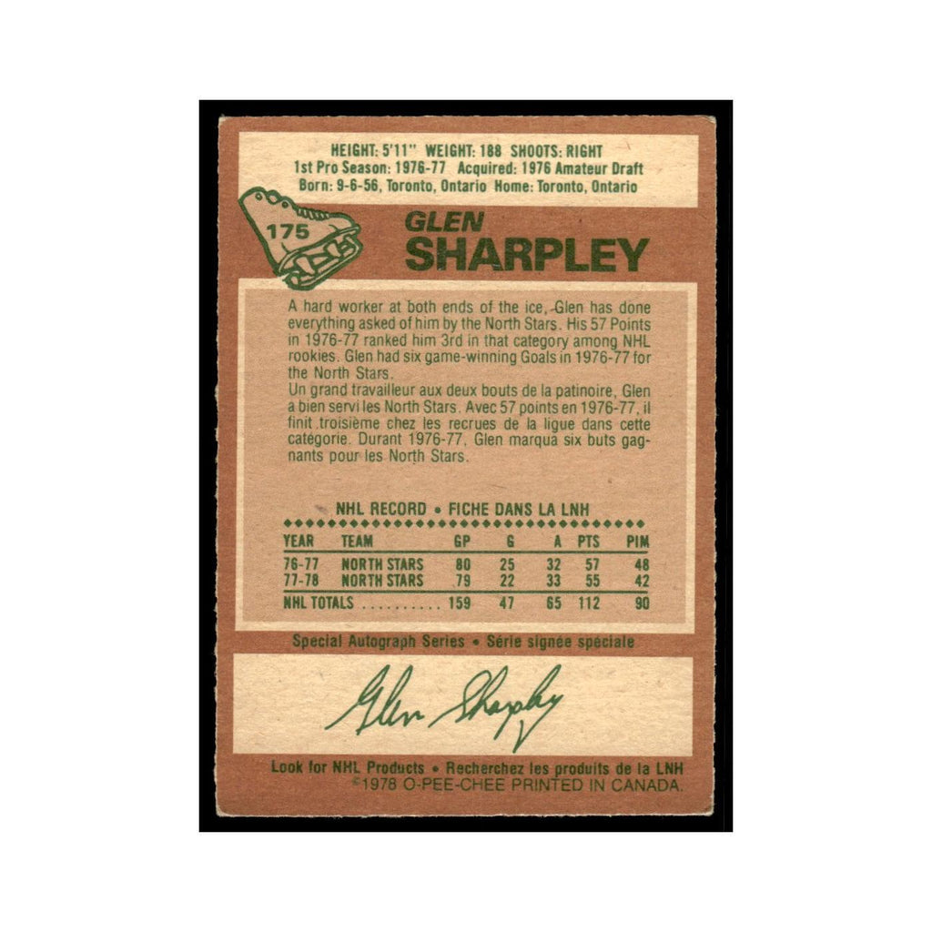 Glen Sharpley 1978 O-Pee-Chee #175 Minnesota North Stars Hockey Card VG