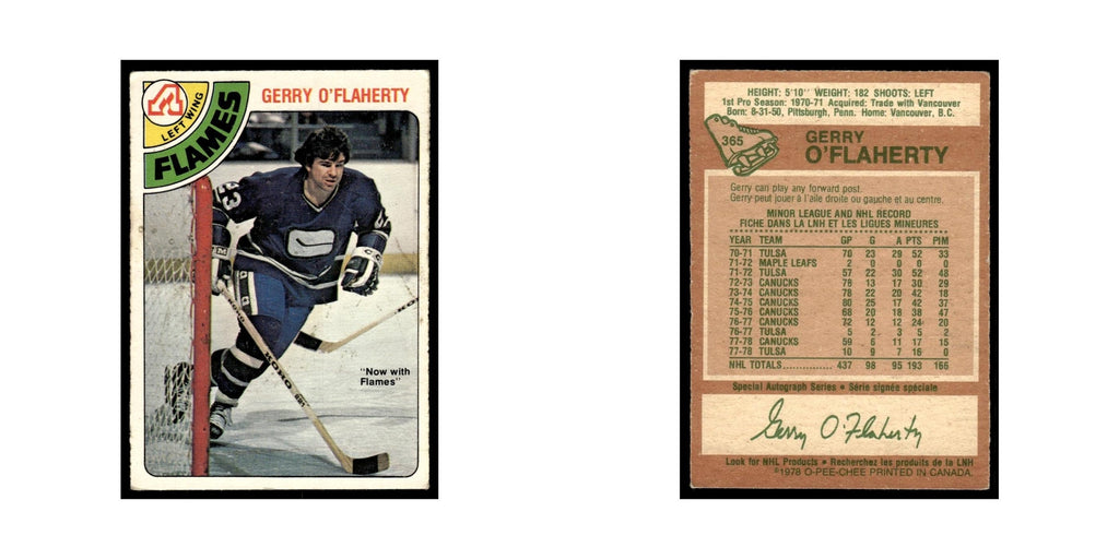 Gerry O'Flaherty 1978 O-Pee-Chee #365 Atlanta Flames Hockey Card VG