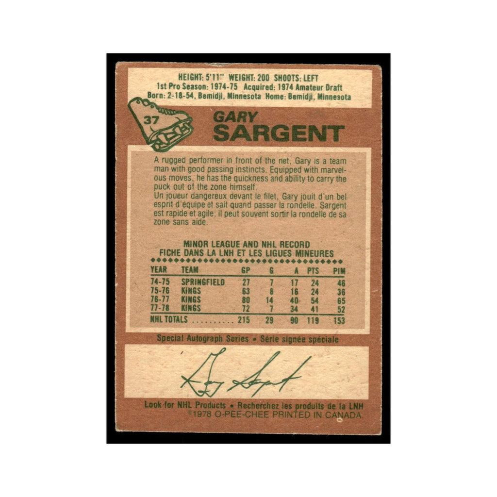 Gary Sargent 1978 O-Pee-Chee #37 Minnesota North Stars Hockey Card VG