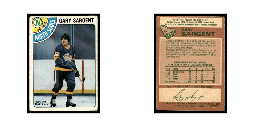 Gary Sargent 1978 O-Pee-Chee #37 Minnesota North Stars Hockey Card VG