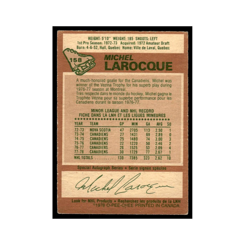 Michel Larocque 1978 O-Pee-Chee #158 Montreal Canadiens Hockey Card VG