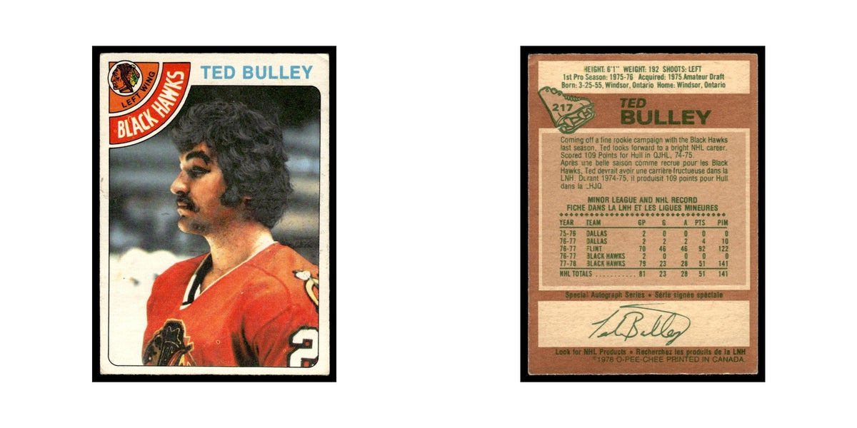 Ted Bulley Rookie 1978 O-Pee-Chee #217 Chicago Blackhawks Hockey Card VG