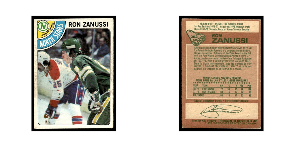 Ron Zanussi Rookie 1978 O-Pee-Chee #252 Minnesota North Stars Hockey Card VG