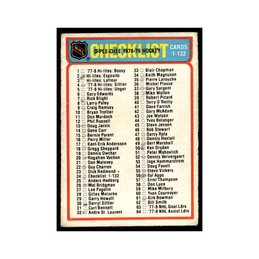 Checklist 1-132 1978 O-Pee-Chee #24 Hockey Card VG