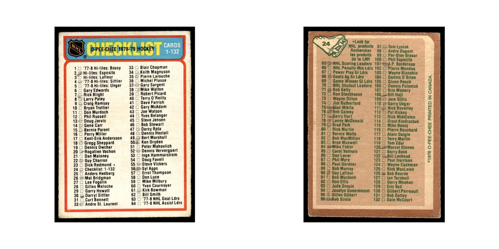 Checklist 1-132 1978 O-Pee-Chee #24 Hockey Card VG
