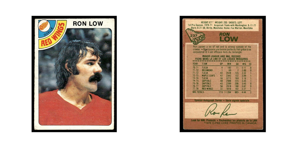 Ron Low 1978 O-Pee-Chee #237 Detroit Red Wings Hockey Card VG